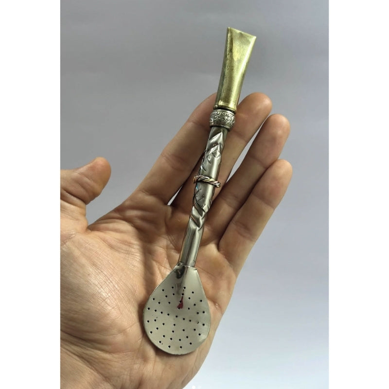 bombilla à maté alpaca bronze tricolor et aplat de feuilles argentine
