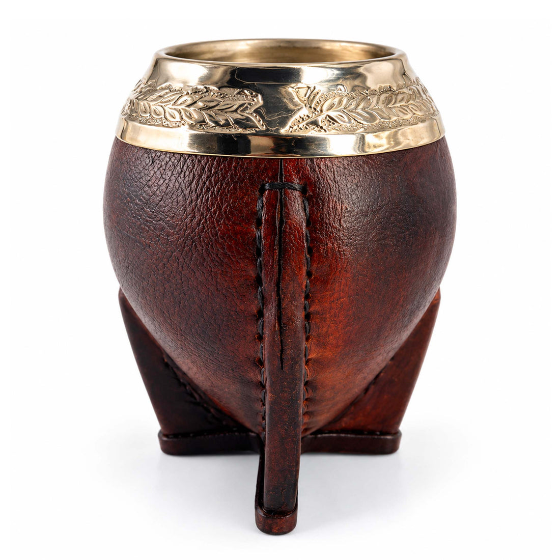 mate gourd torpedo chiselled alpaca rim and brown leather