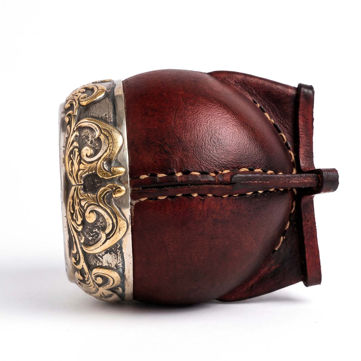 calebasse maté torpedo orfèvre alpaca et bronze doré ciselure sur cire côté