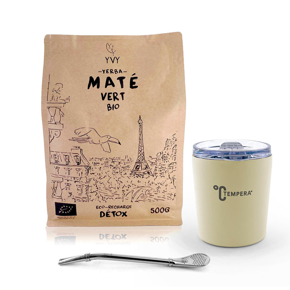 tempera mate kit, beige stainless steel gourd with lid